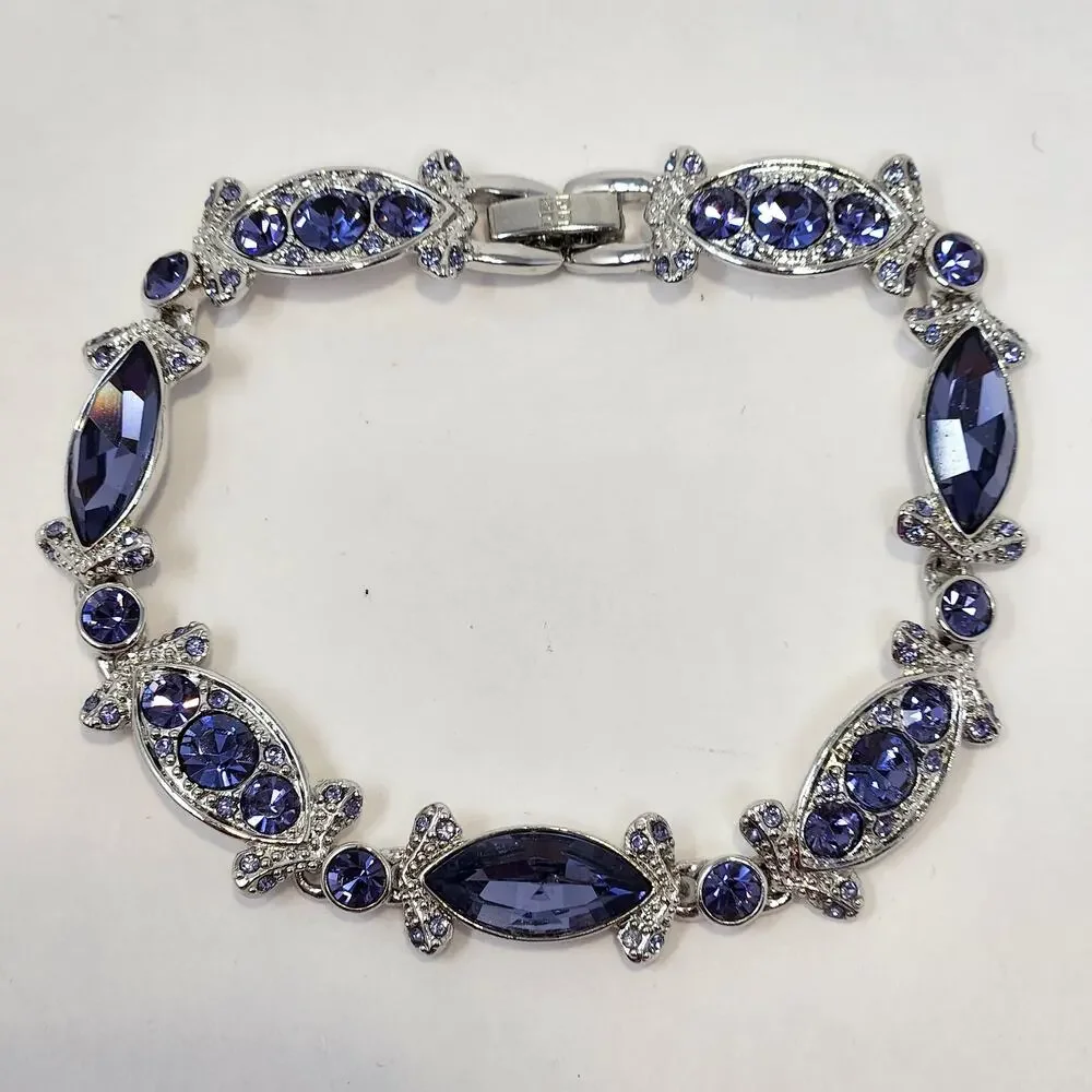 Givenchy Purple Clear Crystal Silver Tone Bracelet Designer Costume Jewelry